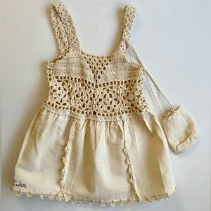 Girl’s Crochet Lace Cream Dress with Matching Bag.